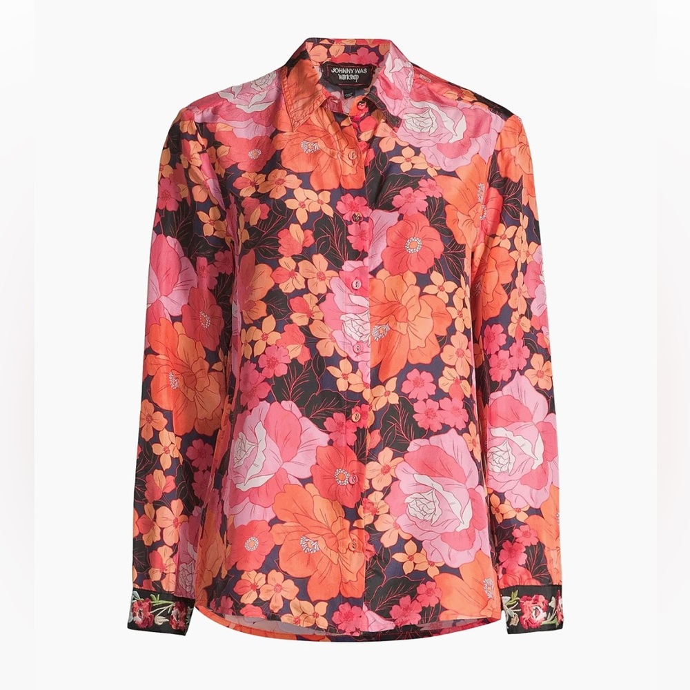Johnny Was Becca Button Down Shirt Medium Silk